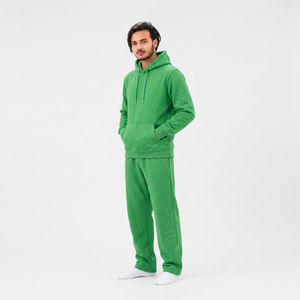 Chándal con Capucha Verde para Hombre, Manga Larga, Color Sólido, Algodón, Ropa Casual con Bolsillos Laterales, Corte Regular, Estilo Otoñal - Product Image 2