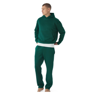 Ensemble de survêtement vert foncé à capuche, coupe longue, couleur unie, décontracté, en coton respirant, coupe classique, style automne - Product Image 1