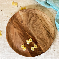 Assiettes rondes en bois d'acacia faites à la main - Plats en bois - Assiettes à nourriture en bois - Assiettes de service - Plat