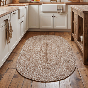 Alfombra Decorativa NYKO MART JR-02E, Hecha a Mano, de Yute Trenzado Natural, Ecológica, Antideslizante, Ovalada, de Pelo Corto, Estilo Boho, Rústico, para Decoración del Hogar - Product Image 1
