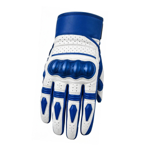 Gants de moto en cuir perforé coupe-vent à doigts complets avec fermeture auto-agrippante bleu et blanc, gants de motocross de protection - Product Image 4