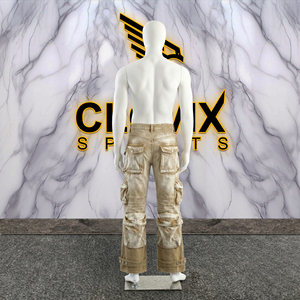 CLOVIX SPORTS Pantalones Cargo de Mezclilla para Hombre, Pierna Ancha, Estilo Urbano, Multibolsillos, Azul Lavado, Proveedor de Logotipos Personalizados - Product Image 2