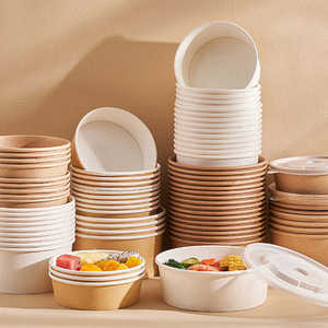 Custom Logo for Household Use High Quality Handmade Kraft Paper Takeaway Food Bowl Deli Container UV Coating Silk Screen Printed - Product Image 6