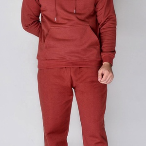 Men's Solid <b>Red</b> Hooded Sweatshirt Full Sleeve Cotton Casual Tracksuit Set with Drawstring and Side Pockets - Product Image 2