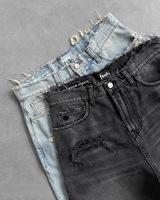Short en jean unisexe personnalisé, ample, respirant, en denim tissé, déchiré et vieilli, coupe large, taille mi-haute, style Jorts Hip Hop