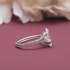 IGI Certified Lab Grown Marquise Cut Diamond Split Shank Engagement Ring <b>Solid</b> 925 Sterling <b>Silver</b> Pavé Diamond Ring - Product Image 5