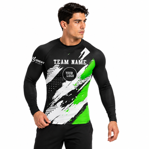 เสื้อคอมเพรสชั่น MMA สีดำ เขียว ขาว สำหรับผู้ชาย ยี่ห้อ SINEWY SPORTS แบบซับลิเมชั่น แห้งเร็ว แขนยาว เหมาะสำหรับใส่เป็นทีม - Product Image 1