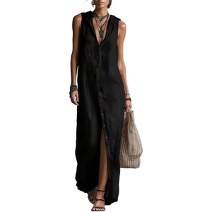 Vestido Maxi Bohemio Elegante de Verano para Mujer con Capucha, Abertura Lateral y Diseño Vintage sin Mangas - Product Image 1