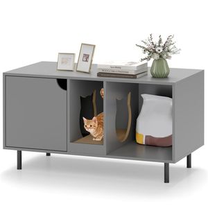 Luxury Gray <b>Cat</b> Litter <b>Box</b> Enclosure Large Capacity Wood and PC Cute and Stylish for Living Room Price - Product Image 1