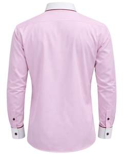 Chemise habillée rose ajustée pour homme, manches longues, boutonnée, col et poignets contrastants, formelle et décontractée, pour le bureau, en mélange de coton, OEM - Product Image 2