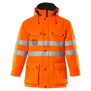 <b>Hi</b> <b>Vis</b> <b>Orange</b> Safety <b>Jacket</b> With Reflective Stripes And Hood For Workwear - Product Image 1