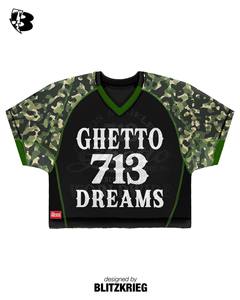 Ensemble en maille camouflage noir |   Haut et short en jersey surdimensionnés |   Ensemble assorti de streetwear mondial Los Angeles OEM - Product Image 4