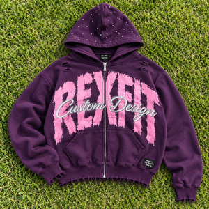 Wholesale Unisex Washed Fleece <b>Hoodie</b> With <b>Large</b> Chest Letter Applique Distressed Print Kangaroo Pocket And Ribbed Cuff OEM - Product Image 4