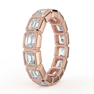 14K 18K Gold Emerald Cut Lab Grown Diamond Eternity Band <b>Ring</b> Modern Bezel Set Full <b>Circle</b> Geometric Stackable Wedding Jewelry - Product Image 4