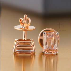 14K Rose Gold Cute <b>Stud</b> Earrings 4.07 CT Pink <b>Emerald</b> Cut Lab Grown Diamond IGI Certified Screw Shape Pattern Solid Pearl Main - Product Image 2