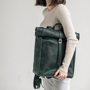 Minimalist Leather <b>Roll</b> Top <b>Backpack</b> Slim Design Laptop Rucksack For Corporate Gifting And Wholesale LTBP-0208 - Product Image 1