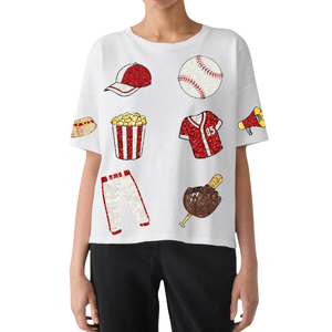 Wholesale Custom Casual Game Day Summer Patchwork Baseball <b>Sequin</b> Embroidery Breathable Eco-Friendly Loose Fit Women's Wear - Product Image 4