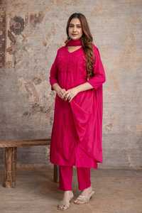 Conjunto de traje Salwar rosa de algodón hasta la rodilla con bordado y dupatta, ropa étnica tradicional para mujer, estilo informal de India y Pakistán - Product Image 4