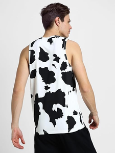 Men's <b>Cow</b> <b>Print</b> Tank <b>Top</b> O-Neck Sleeveless Casual Knitted Animal Pattern White Black - Product Image 2