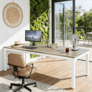 Tavolo per Laptop in Legno Massello, Scrivania per Computer per Casa e Ufficio, Superficie in Acciaio Inossidabile per Edifici Commerciali - Product Image 5
