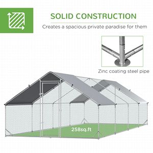 Pollaio Grande in Metallo 3x8x2m con Recinto Esterno, Gabbia per Polli con Porta Bloccabile, Tipo A - Product Image 6