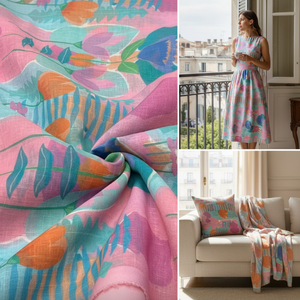 Tissu en mélange de polyester et de lin de créateur avec finition texturée pour vêtements de mode et articles d'ameublement doux - Product Image 6