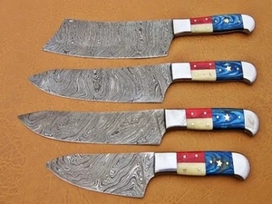 Ensemble de 4 couteaux de chef multifonctionnels écologiques avec manche en bois, couteaux de cuisine professionnels en acier inoxydable - Product Image 4
