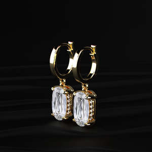 Pendientes colgantes de moissanita con corte cojín alargado, 9 TCW, color incoloro VVS, solitario, oro, hechos a mano, regalo para ella - Product Image 3