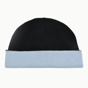Bonnet en tricot noir uni, décontracté, style slouchy, pour l'hiver, unisexe, avec revers côtelé - Product Image 2