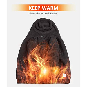 Men’s Heavyweight Zip Up <b>Hoodie</b> <b>Sherpa</b> <b>Lined</b> Fleece Sweatshirt, Warm Winter Hooded Jacket, Casual Streetwear Hoodies with Pocket - Product Image 3