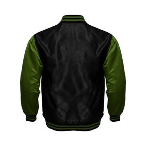 Chaqueta Varsity Negra y Verde para Hombre, Satinada, de Poliéster, Casual, con Cuello Alto, Manga Regular, Color Sólido, Cierre con Botones Cubiertos - Product Image 1