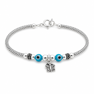 925 Sterling <b>Silver</b> Blue Eye Beaded Chain Bracelet High Polish Adjustable Women Girls Protection Jewelry Gift Daily Wear - Product Image 4