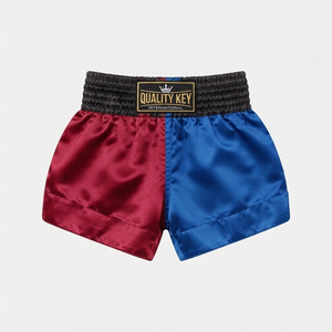Pantalones Cortos de Boxeo de Satén con Bloques de Color, Rojo y Azul, para Artes Marciales y Kickboxing, Marca Quality Key International - Product Image 1