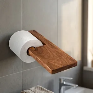 Portarrollos de Papel Higiénico de Madera para Montar en la Pared, Soporte Rústico Marrón de Madera Maciza para Rollo de Papel Higiénico, Organizador - Product Image 4
