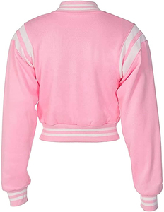Blouson Teddy Rose Femme en Gros, Manches Longues, Col Montant, Bordures Contrastantes, Coupe Courte, en Polyester, Vêtement d'Extérieur pour l'Automne - Product Image 2