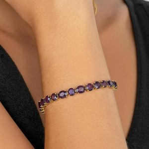 Pulsera de Amatista Natural en Plata de Ley 925 Chapada en Oro, Elegante Gema Púrpura, Joyería de Lujo, Piedra de Nacimiento de Febrero - Product Image 4