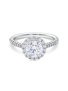 Exquisito Anillo de Compromiso con Halo Pavé y Corte Redondo de 1+ Ct, Cultivado en Laboratorio, en Oro Amarillo, Blanco, Rosa y Platino de 18K - Product Image 3