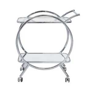 Mueble Bar de Lujo Dorado con 5 Niveles, Estantes de Vidrio, Mesa para Vinos con Cajón y Portavasos, Carro de Servicio Rodante Moderno - Product Image 6