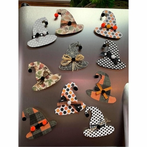 Wholesale Halloween <b>Witch</b> Hat Ornaments 10pcs Set DIY Paper Craft Fridge Magnets Spooky Party Decorations Festive Home <b>Decor</b> - Product Image 1