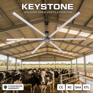 Ventilateur HVLS de style hélicoptère Keystone, équipement à haut volume et faible vitesse de circulation d'air, optimisant le confort des vaches dans les zones d'élevage laitier - Product Image 1