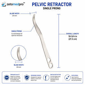 Retractor Pélvico de Una Sola Punta, Hoja de 24 mm de Ancho, Longitud Total de 10.75 pulgadas (27.3 cm), Zetomed Pro - Product Image 2