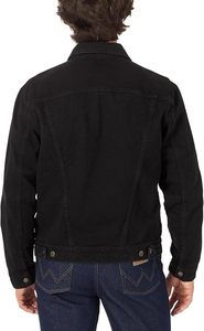 Men's Black Denim Jacket Casual Solid Color Regular Fit With Pockets Topstitch Detail Autumn Wear - Product Image 5