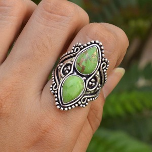 แหวนเงินแท้ 925 ประดับเทอร์ควอยซ์สีเขียวทองแดง แหวนแฟชั่นสำหรับผู้หญิง แหวนสัญญา แหวนแต่งงาน ของขวัญสำหรับเธอ - Product Image 3