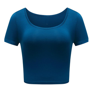Women's Blue Crop <b>Top</b> Short Sleeve O-Neck Knitted Spandex Polyester Moisture Wicking Breathable Quick Dry Casual Sport Wear - Product Image 2
