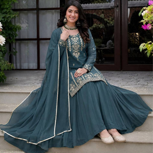 Designer Roman Cotton <b>Lehenga</b> Choli Set with Embroidered <b>Top</b> & Chanderi Silk Dupatta Wholesale Ethnic Wear by Aarika Textile - Product Image 5