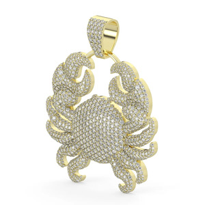 Runder Moissanit-Krabbenschmuckanhänger aus 14K Gelbgold mit Mikro-Pavé-Besatz, Hip-Hop-Schmuck für Männer, Jubiläumsgeschenk für den Ehemann. - Product Image 2