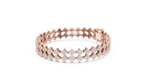 Pulsera de Oro Rosa con Diamantes de Corte Ovalado en Oro Sólido de 14K, Bañada en Oro, con Eslabones Geométricos Agrupados, Regalo - Product Image 4