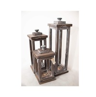 Lanterne en bois rustique avec porte en verre transparent, poignée en corde, décoration de table pour la maison