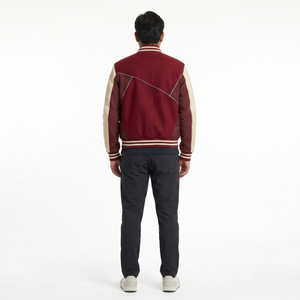 Veste universitaire technique personnalisée pour homme, 550 GSM, en laine méltone et cuir, style Letterman asymétrique, streetwear premium, Bomber OEM, 3XL - Product Image 2