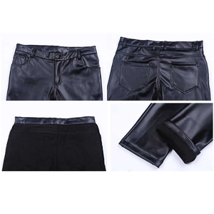 Pantalones de Cuero PU Negros para Hombre, Cintura Alta, Corte Ajustado, Estilo Motero, con Bolsillos Laterales, Cierre de Cremallera, Transpirables, de Spandex y Poliéster - Product Image 6